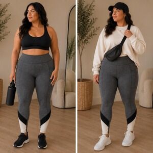 Active Queens Gray Colorblock Pocket Leggings 1X NWT High Rise Pilates Gym Yoga